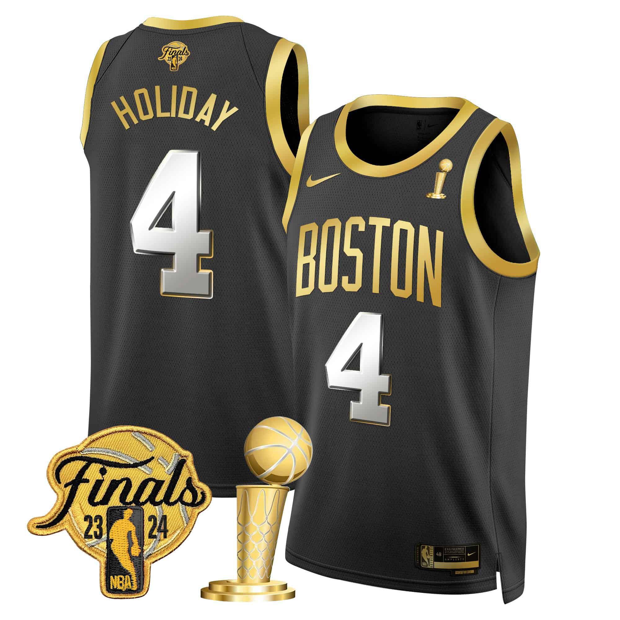 Men Boston Celtics #4 Holiday Black 2024 Nike Final & Champions Patch Swingman NBA Jersey->boston celtics->NBA Jersey